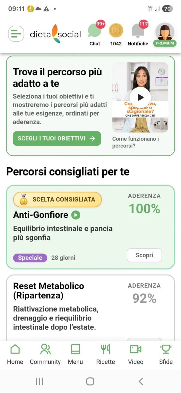 Percorso Anti-Gonfiore nell'app Dieta Social