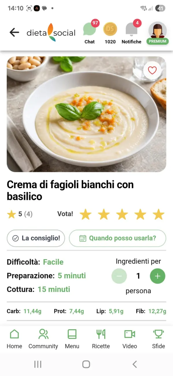 Ricetta nell'app Dieta Social