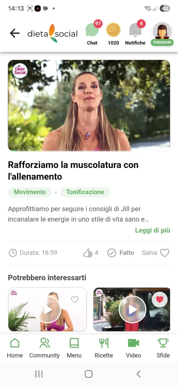 Allenamento nell'app Dieta Social